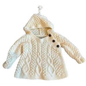 Infant Handknit Irish Aran Woollen Mills 100% Merino Wool Sweater Size Large